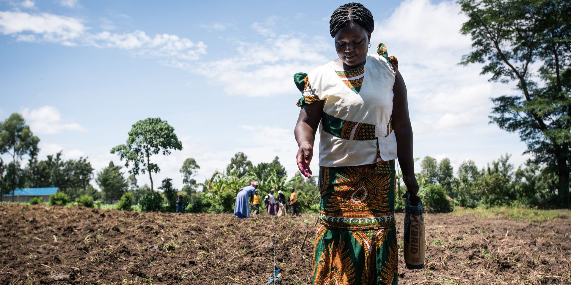 Woman farmer sowing seeds