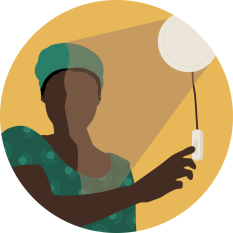 Illustration showing woman switching on a solar light