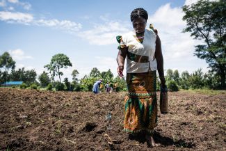 Woman farmer sowing seeds