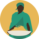 Illustration of a woman with a bowl of grains