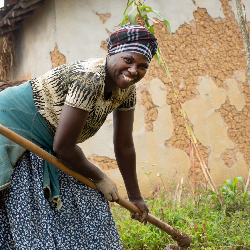 Jeanne d’Arc Mbanira in her field in Rwanda