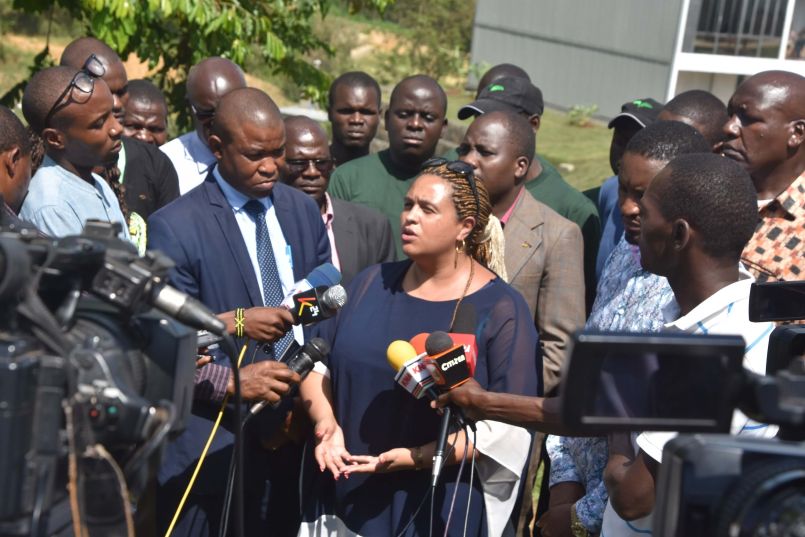 Michelle Kagari addresses national media