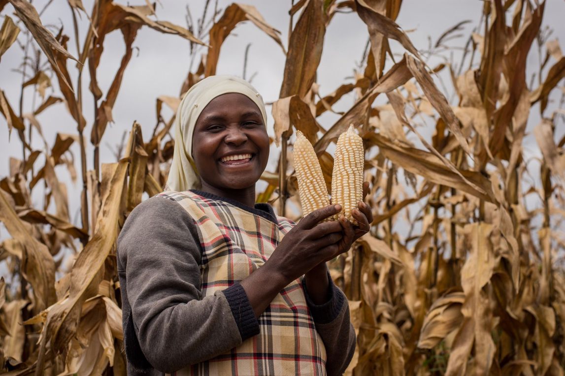 Mwanaidi Mgabe showing off her crops